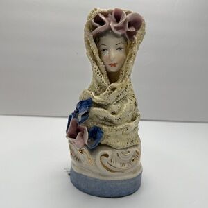 Vtg Cordey Porcelain Bust Victorian Lady Figurine Wearing Veil Roses